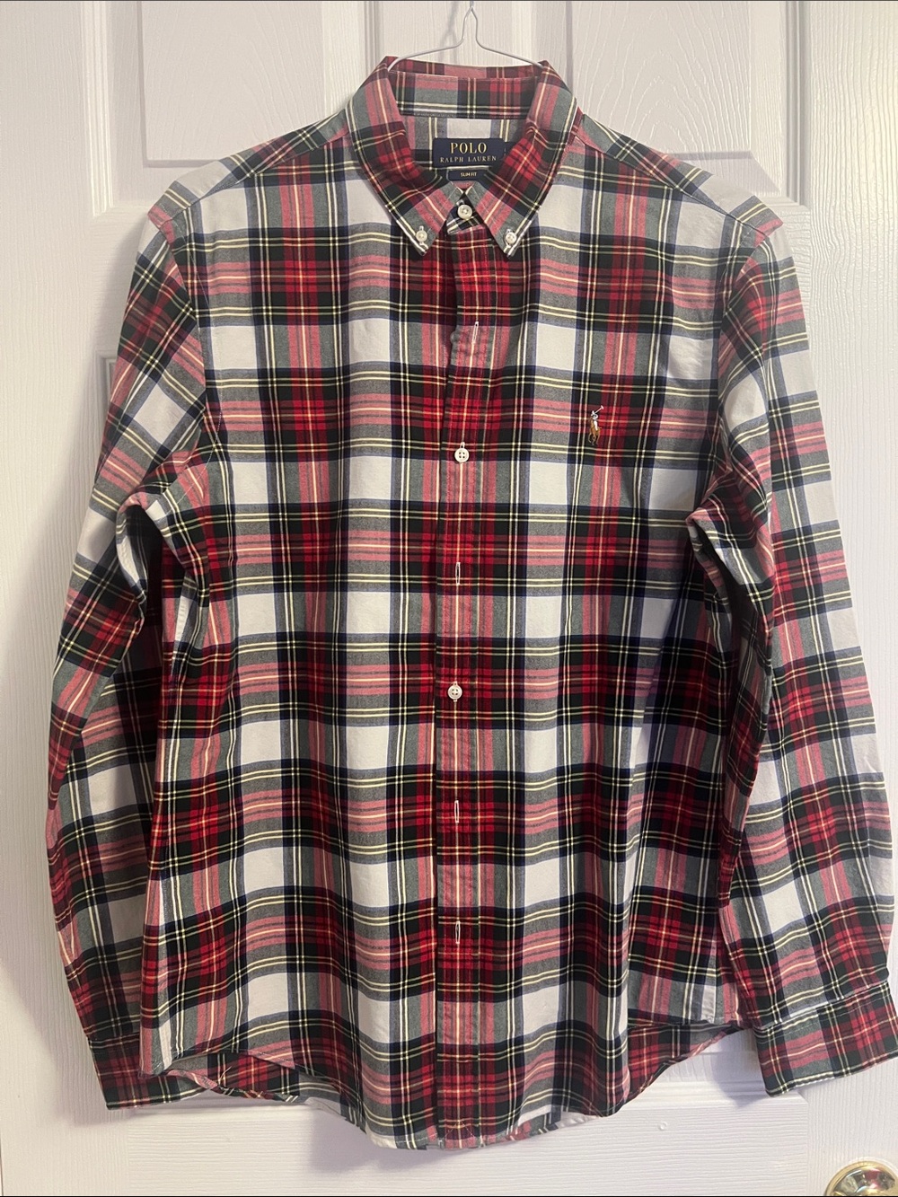 Polo by Ralph Lauren Red and White Plaid Button-Down Shirt Slim fit size L